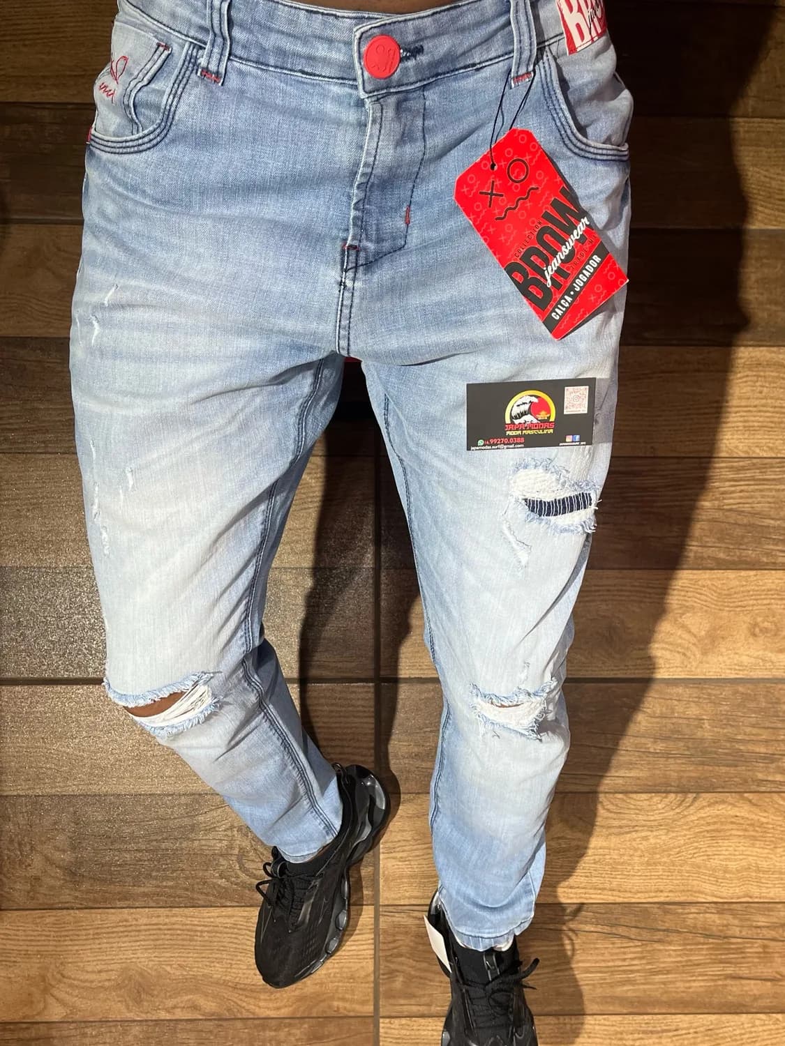 Calça jeans jogador clara destroyed